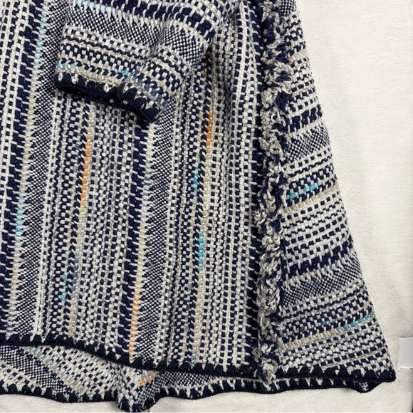 LUCKY BRAND Textured Boho Fringe Open Front Cardigan Sweater Navy Blue 2X - Picture 5 of 7